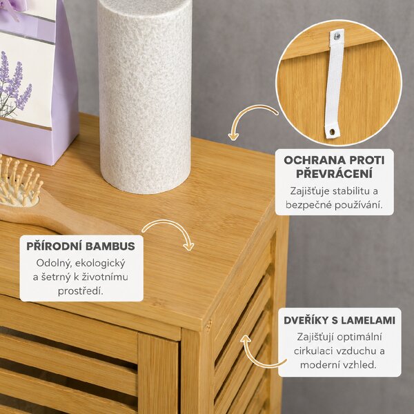 Bambusová koupelnová skříňka se žaluziovými dvířky, 30 x 19,9 x 70 cm 834-466