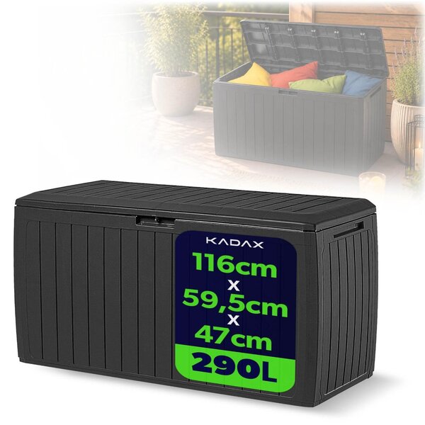 Zahradní box KADAX "Amfisa", plastový úloný box, zahradní truhla, zahradní box, antracit, 290L, 116 cm