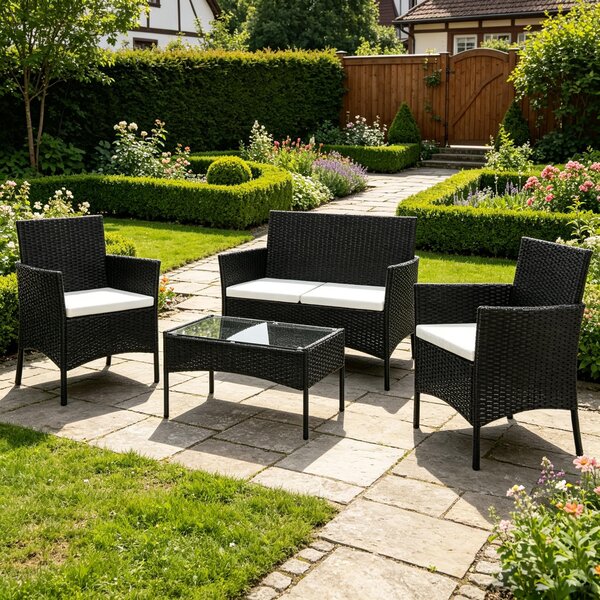 FCH Sada zahradního nábytku, Polyrattan Lounge Garden Set, Sofa & 2 křesla - erná