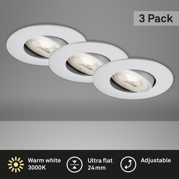 BRI 7146-034 3ks sada ultraploché LED vestavné svítidlo, pr. 9 cm, 5 W, matný chrom - BRILONER