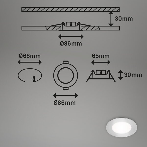 BRI 7125-434 LED vestavná svítidla 3ks sada, pr.8,6 cm, 3x LED, 3 W, 350 lm, matný chrom - BRILONER