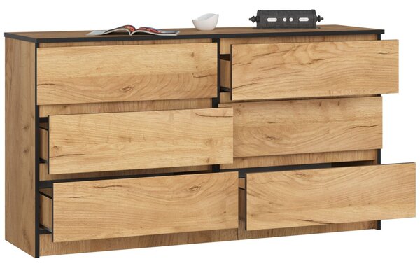 Ak furniture Komoda Kuba 140 cm 6 šuplíků dub craft zlatý