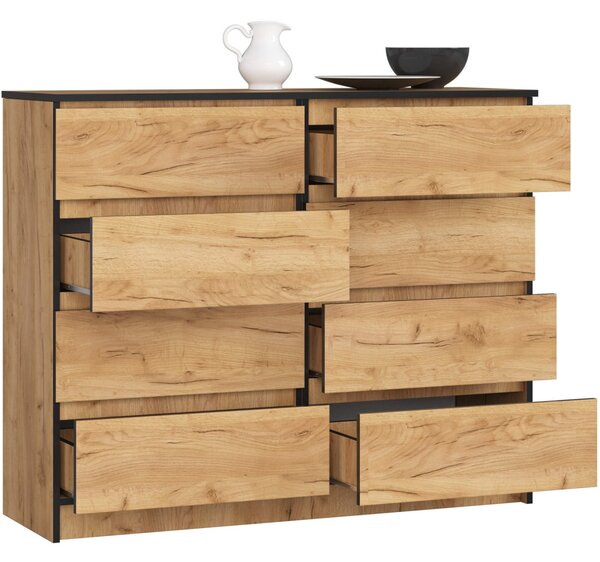 Ak furniture Komoda Kuba 120 cm 8 zásuvek dub craft zlatý