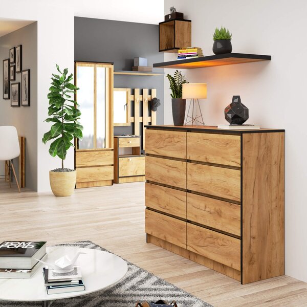 Ak furniture Komoda Kuba 120 cm 8 zásuvek dub craft zlatý