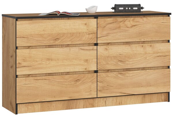 Ak furniture Komoda Kuba 140 cm 6 šuplíků dub craft zlatý