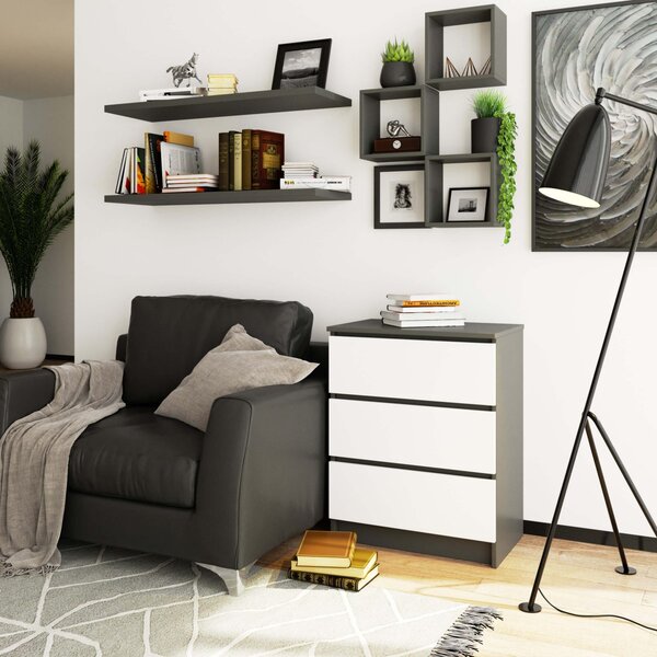 Ak furniture Komoda Kuba 60 cm se 3 zásuvkami grafitová/bílá