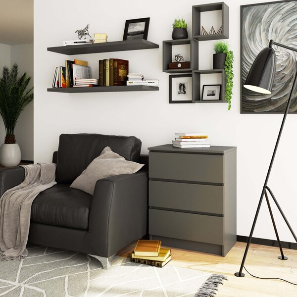 Ak furniture Komoda Kuba 60 cm se 3 zásuvkami grafitová