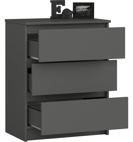 Ak furniture Komoda Kuba 60 cm se 3 zásuvkami grafitová