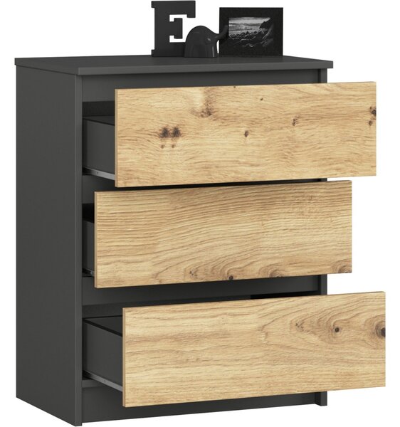 Ak furniture Komoda Kuba 60 cm se 3 zásuvkami grafit/dub artisan