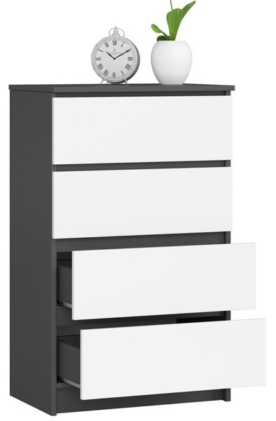 Ak furniture Komoda Kuba 60 cm - 4 šuplíky grafit/bílá