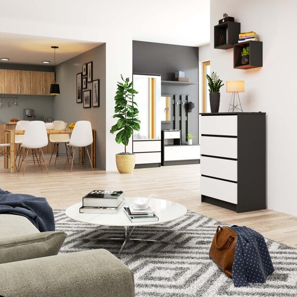 Ak furniture Komoda Kuba 60 cm - 4 šuplíky grafit/bílá