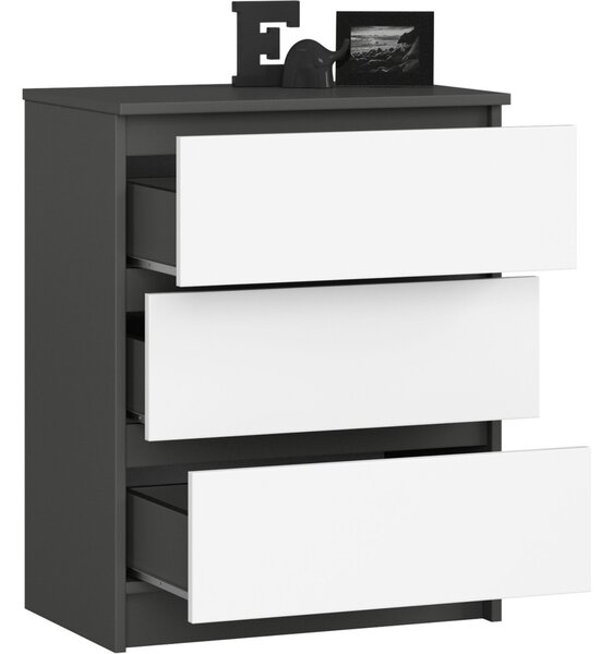 Ak furniture Komoda Kuba 60 cm se 3 zásuvkami grafitová/bílá