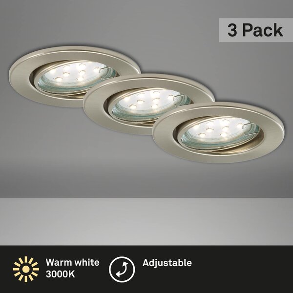 BRI 7225-032 3ks sada LED vestavné svítidlo, pr. 8,6 cm, 3 W, matný nikl - BRILONER