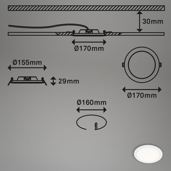BRI 7286-016 LED vestavné svítidlo, pr. 17 cm, 12 W, bílé - BRILONER