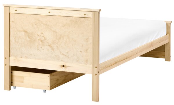 Postel se 2 zásuvkami DAUPHIN Borovicové dřevo Světle hnědá 90 x 200 cm