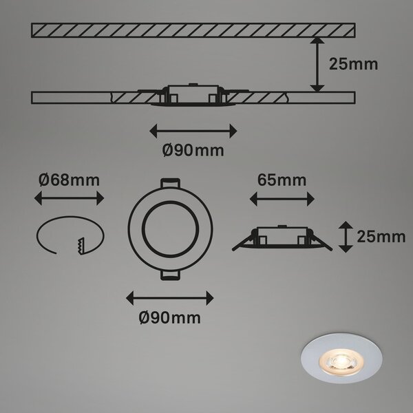 BRI 7044-034 LED vestavná svítidla, pr.9 cm, 3x LED, 5 W, 480 lm, matný chrom - BRILONER