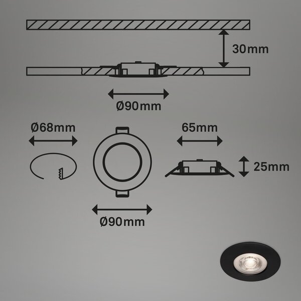 BRI 7036-035 LED vestavná svítidla, pr.9 cm, 3x LED, 4,9 W, 480 lm, černá - BRILONER