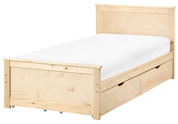 Postel se 4 zásuvkami DAUPHIN Borovicové dřevo Světle hnědá 90 x 200 cm