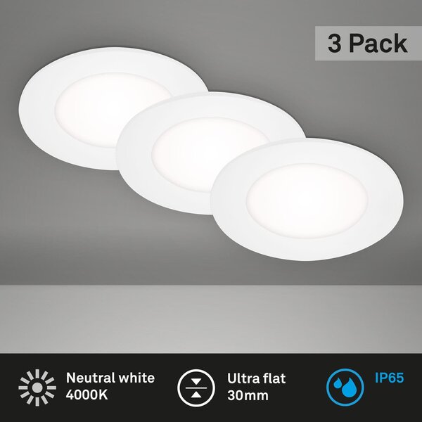 BRI 7057-436 3ks sada LED vestavné svítidlo, pr. 8,6 cm, 3 W, 350 lm, bílé - BRILONER