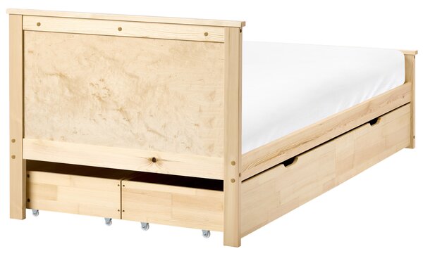 Postel se 4 zásuvkami DAUPHIN Borovicové dřevo Světle hnědá 90 x 200 cm