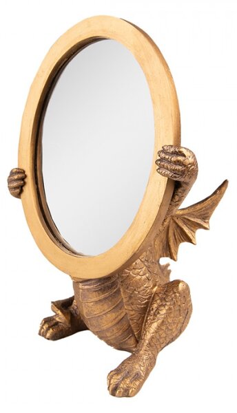 Zlaté antik stolní zrcadlo Drak – 16x13x25 cm