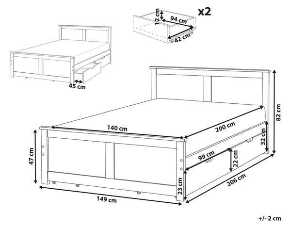 Postel se 2 zásuvkami Borovicové dřevo DAUPHIN 140 x 200 cm Světle hnědá