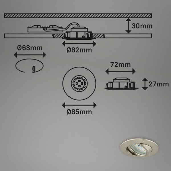 BRI 7232-032 3ks sada LED vestavné svítidlo, pr. 8,2 cm, 5,5 W, matný nikl - BRILONER