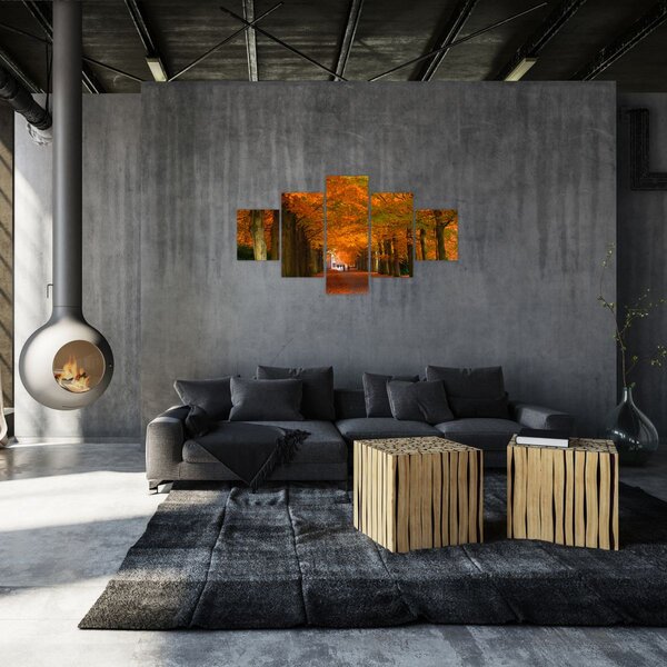 Obraz - Alej stromů na podzim (125x70 cm)