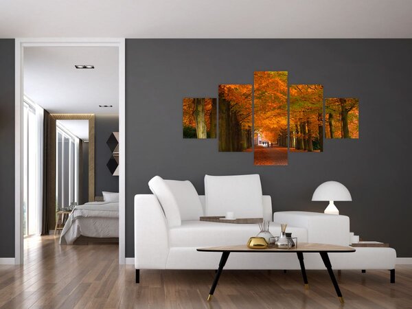 Obraz - Alej stromů na podzim (125x70 cm)