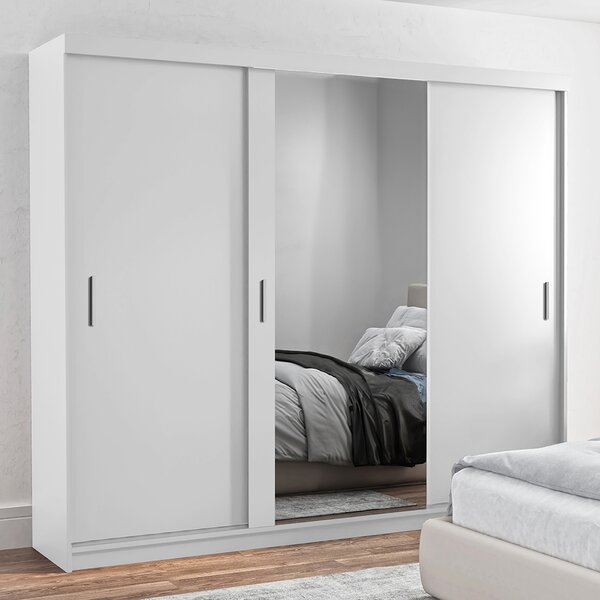 Šatní skříň MIAMI se zrcadlem | 250 cm | bílá | 3x ZÁSUVKA v ceně | POUZE U NÁS | VÝPRODEJ