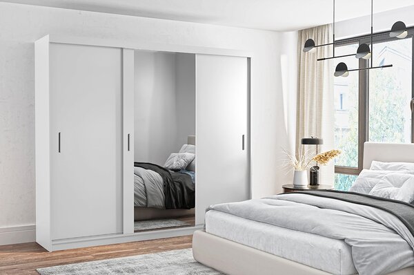 Šatní skříň MIAMI se zrcadlem | 250 cm | bílá | 3x ZÁSUVKA v ceně | POUZE U NÁS | VÝPRODEJ