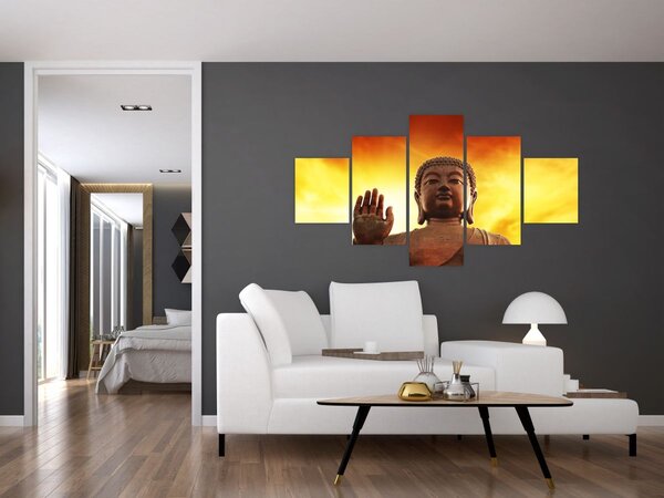 Obraz - Buddha s červenožlutým pozadím (125x70 cm)