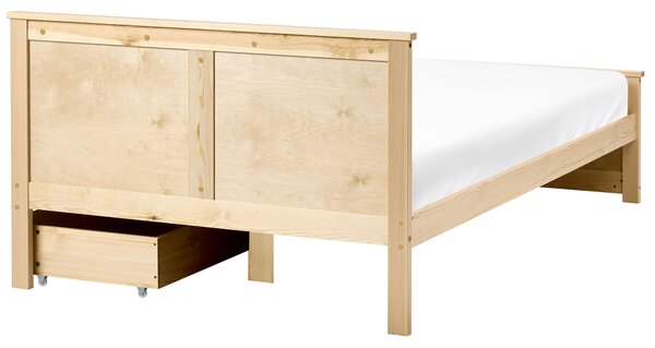 Postel se 2 zásuvkami Borovicové dřevo DAUPHIN 120 x 200 cm Světle hnědá