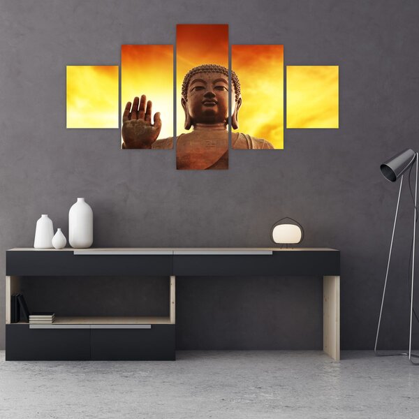 Obraz - Buddha s červenožlutým pozadím (125x70 cm)