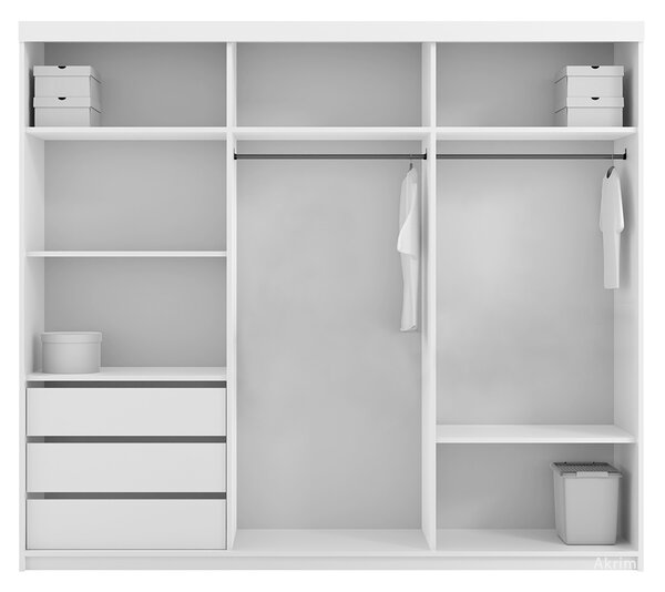 Šatní skříň MIAMI se zrcadlem | 250 cm | bílá | 3x ZÁSUVKA v ceně | POUZE U NÁS | VÝPRODEJ
