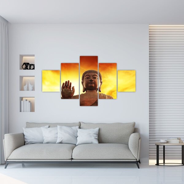 Obraz - Buddha s červenožlutým pozadím (125x70 cm)