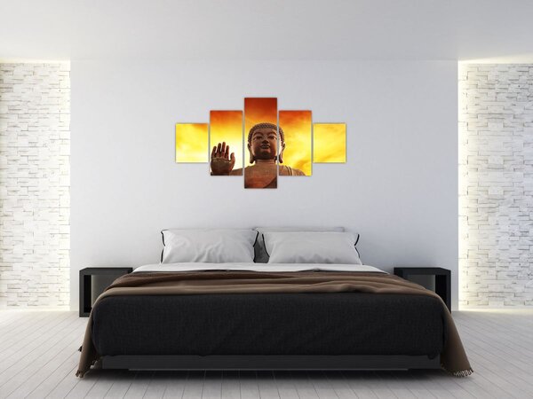Obraz - Buddha s červenožlutým pozadím (125x70 cm)