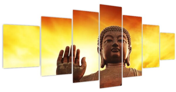 Obraz - Buddha s červenožlutým pozadím (210x100 cm)