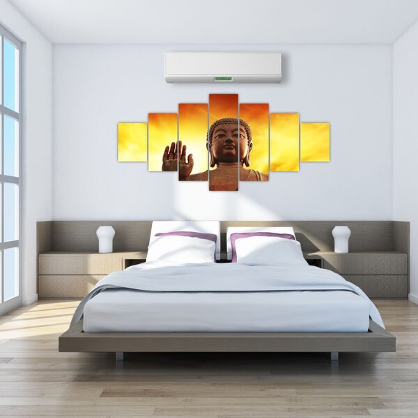 Obraz - Buddha s červenožlutým pozadím (210x100 cm)
