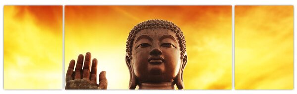 Obraz - Buddha s červenožlutým pozadím (170x50 cm)