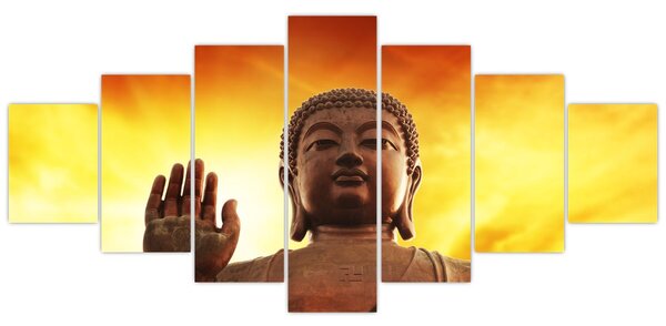 Obraz - Buddha s červenožlutým pozadím (210x100 cm)