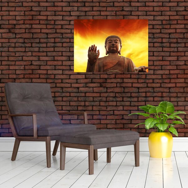Obraz - Buddha s červenožlutým pozadím (70x50 cm)