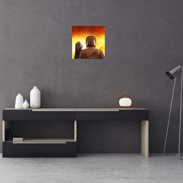 Obraz - Buddha s červenožlutým pozadím (30x30 cm)