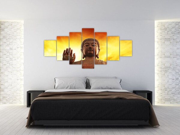 Obraz - Buddha s červenožlutým pozadím (210x100 cm)