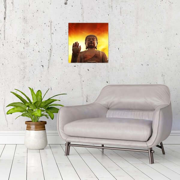 Obraz - Buddha s červenožlutým pozadím (30x30 cm)