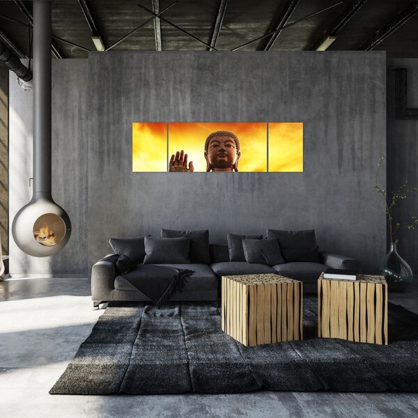 Obraz - Buddha s červenožlutým pozadím (170x50 cm)
