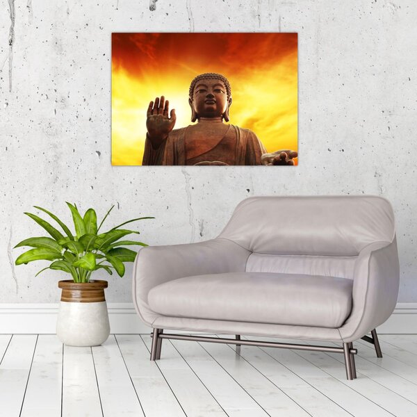 Obraz - Buddha s červenožlutým pozadím (70x50 cm)