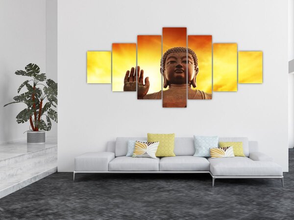 Obraz - Buddha s červenožlutým pozadím (210x100 cm)