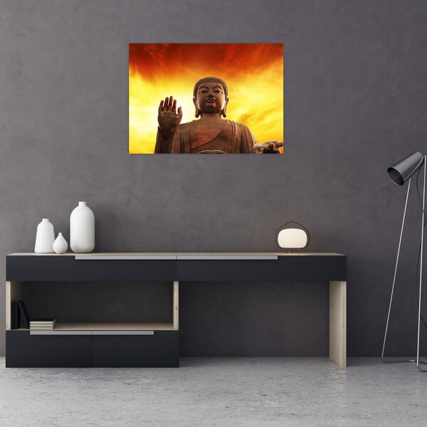 Obraz - Buddha s červenožlutým pozadím (70x50 cm)