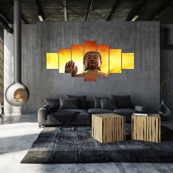 Obraz - Buddha s červenožlutým pozadím (210x100 cm)
